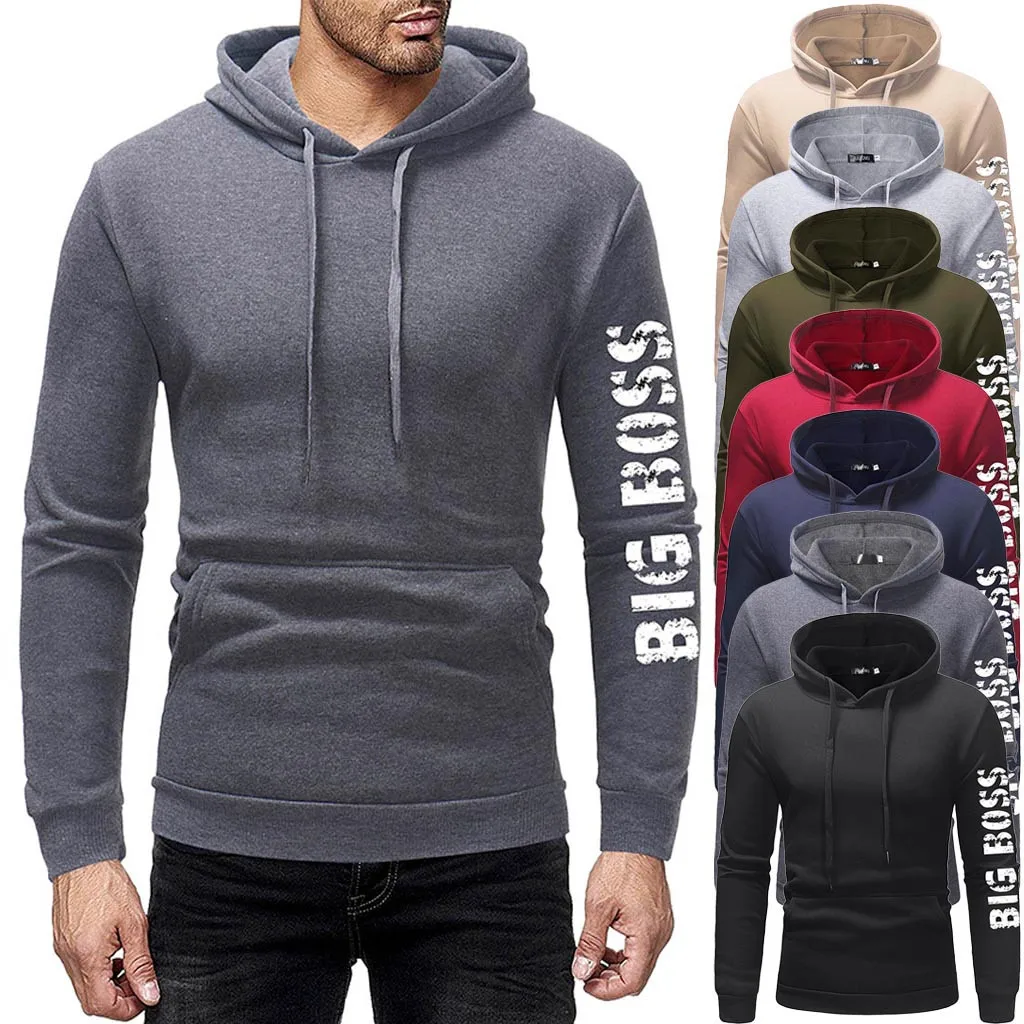 JAYCOSIN men's autumn and winter hooded fleece printing solid color zipper jersey top pants suit sports