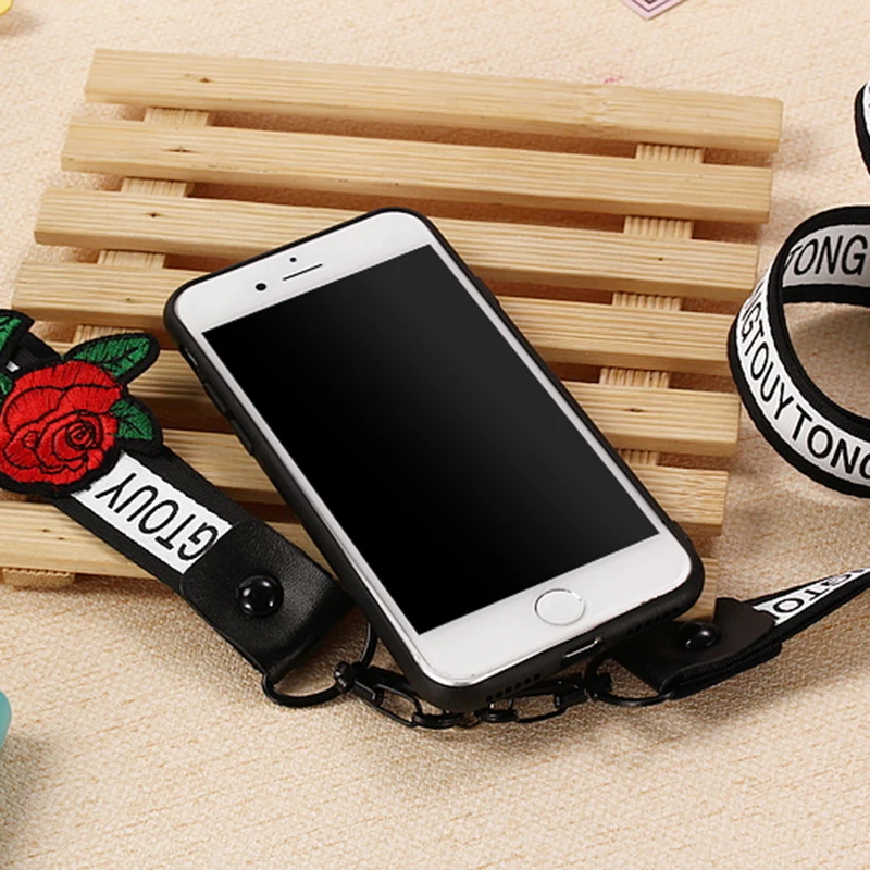 Floral Phone Case For iPhone 7 8 Plus TPU Silicon Rose Flower Cases X 6 6S 5 5S Lanyard Coque | Мобильные телефоны и