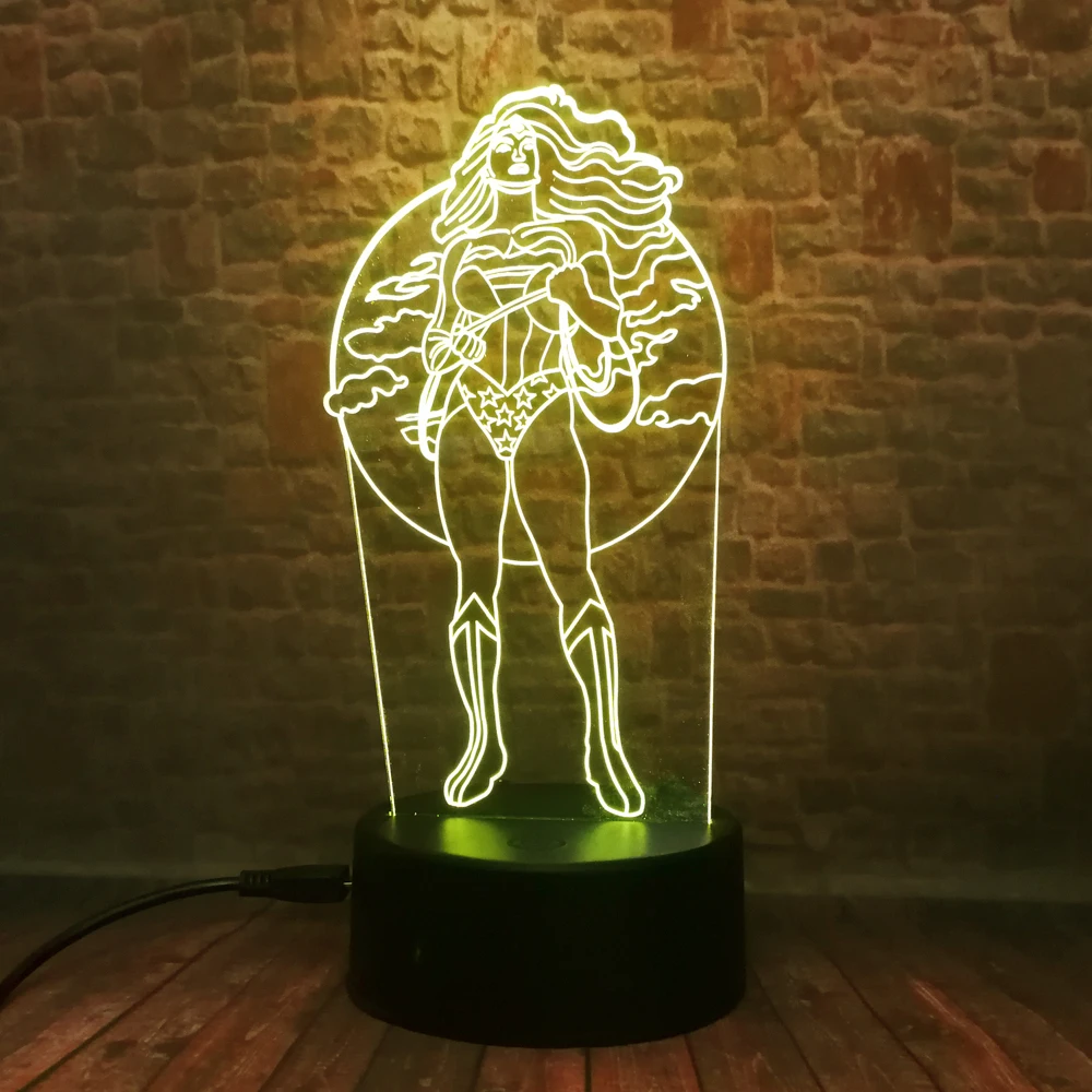 Amroe 2019 Новый DC Legends Wonder Woman 3D лампа 7 цветов светодиодные ночники для детей