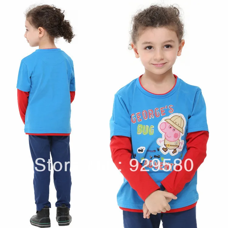 (2 7Y)1lot/5pcs PEPPA PIG baby girls boys long sleeve t shirts children curious george cotton shirt kid clothing Free shipping|clothing