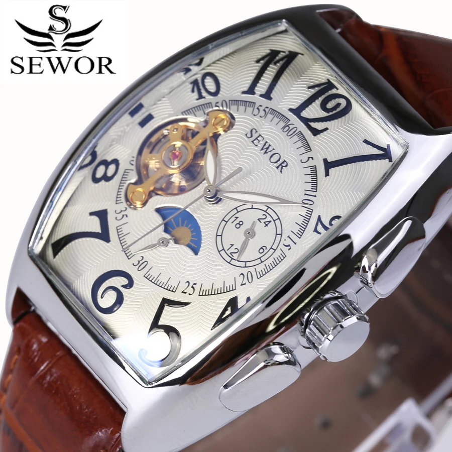 

Vintage Square Design Photochromic glass Mechanical Tourbillon Mens Watches Top Brand Luxury Automatic Moon Phase Watch 2017