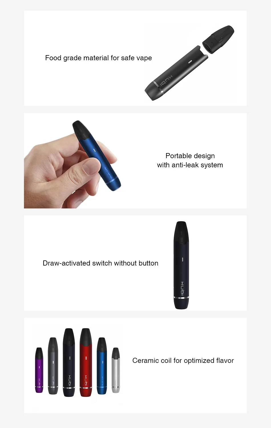 Набор Vape hottcig Kubi Pod со встроенным аккумулятором 550 мА · ч и системой 1,7 мл Pod vape Kit vs Minifit/Renova Zero/VINCI X