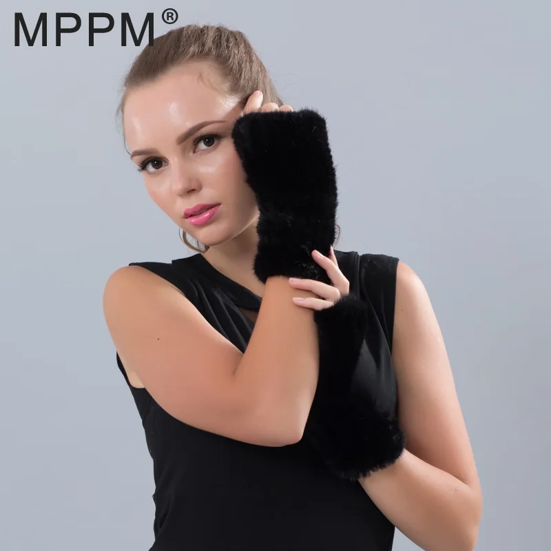 Женские вязаные варежки из натурального меха норки высокоэластичные женские