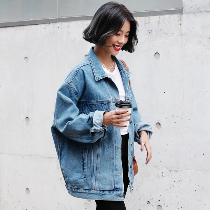 Новинка 2018 осенне зимняя женская джинсовая куртка Harajuku Bf свободная с длинным