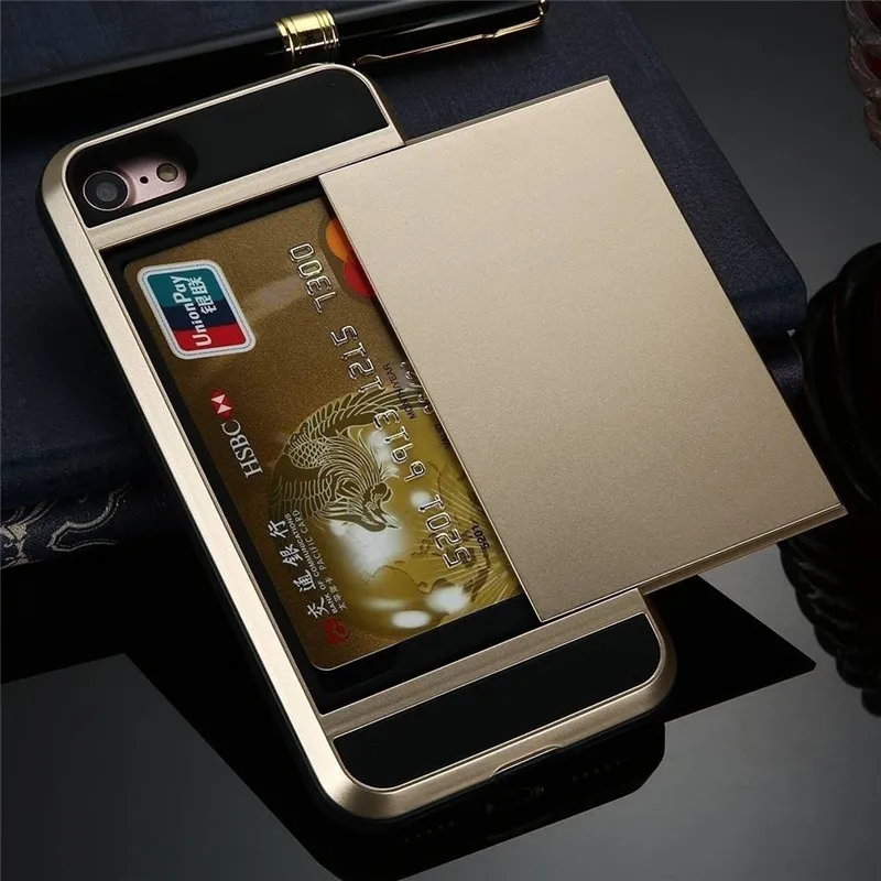 Portable Credit Card Holder Wallet Case For iPhone X XS 7 8 6 6S Plus Hybrid Armor Defender Shockproof Cover 5 5S SE | Мобильные