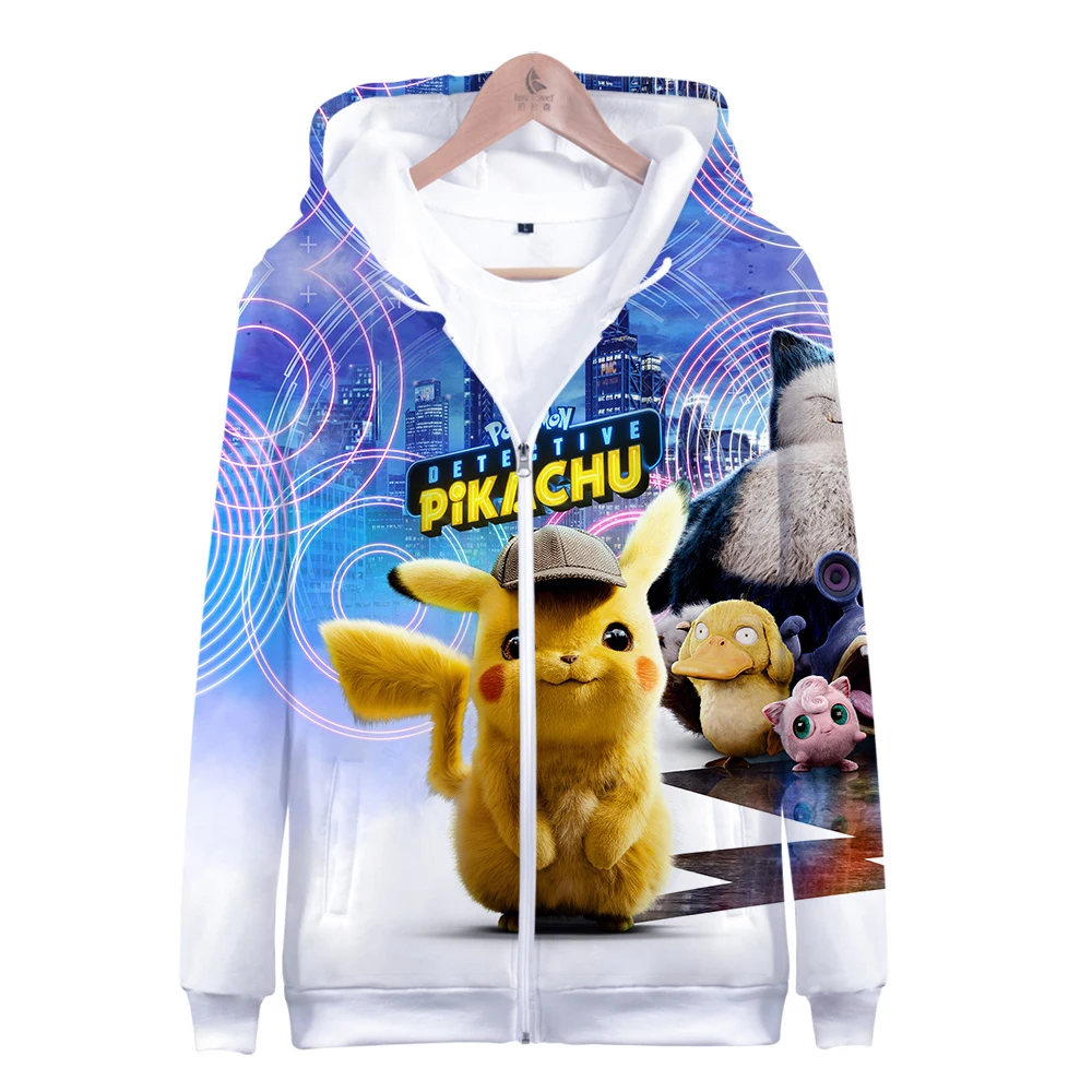 Толстовка на молнии с 3D принтом «Pokemon Detective Pikachu»; повседневные толстовки; Новая модная крутая осенняя и зимняя одежда; свитер