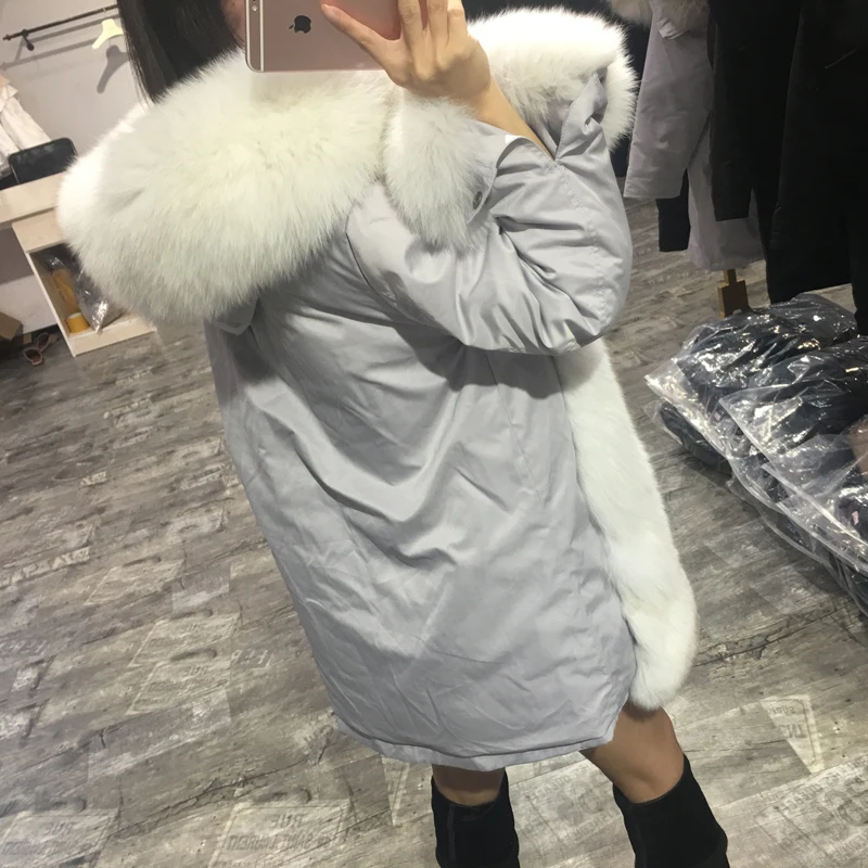 CKMORLS новое зимнее пальто женские парки с лисьим мехом воротник натуральный Лисий мех куртки длинные большие размеры Топы натуральный мех парка пальто