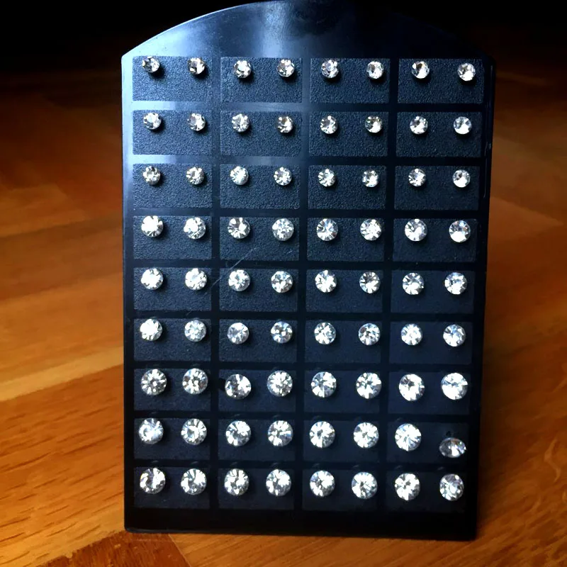 

72Pcs (36Pairs) One Card 4mm - 7mm Crystal Zirconia Stainless Steel Stud Earring for Women Fashion Jewelry Display Boards LR285