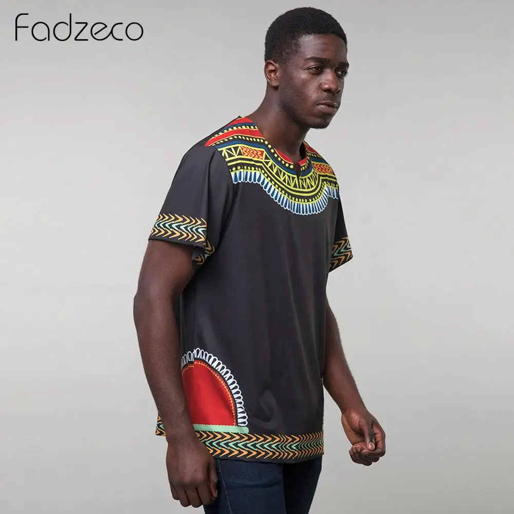 Fadzeco мужская летняя футболка Дашики с коротким рукавом круглым вырезом футболки
