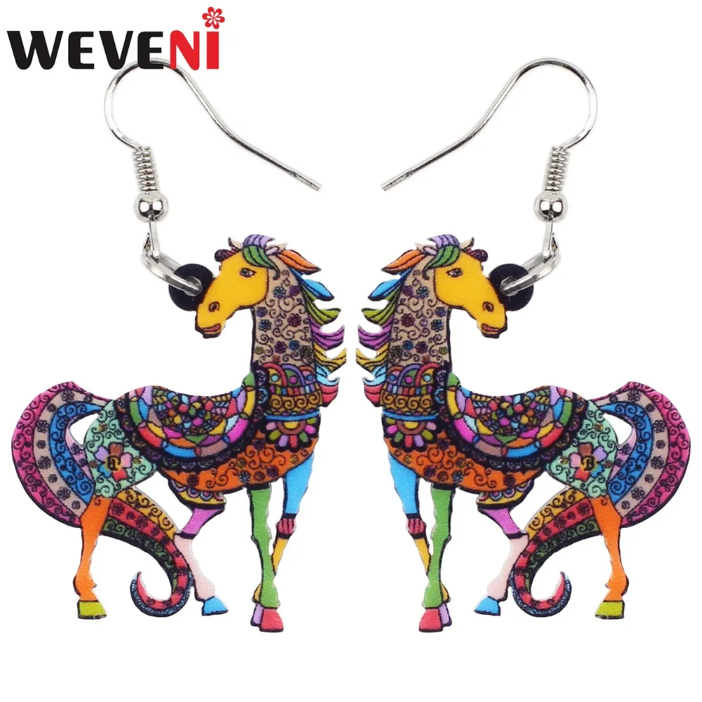 WEVENI модные милые Длинные акриловые висячие серьги в виде лошади уникальный стиль