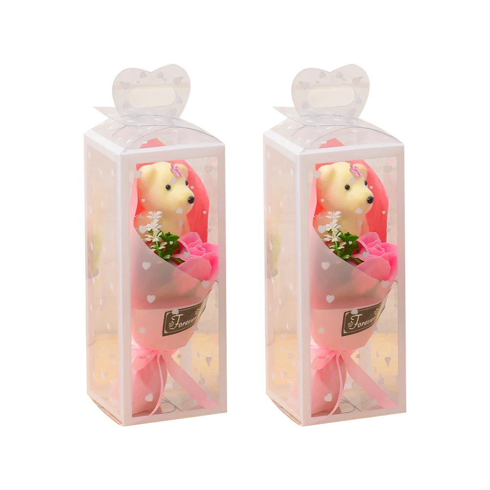 Мыло цветок с медведем в упаковочной коробке 2 шт. розовый День рождения Свадьба