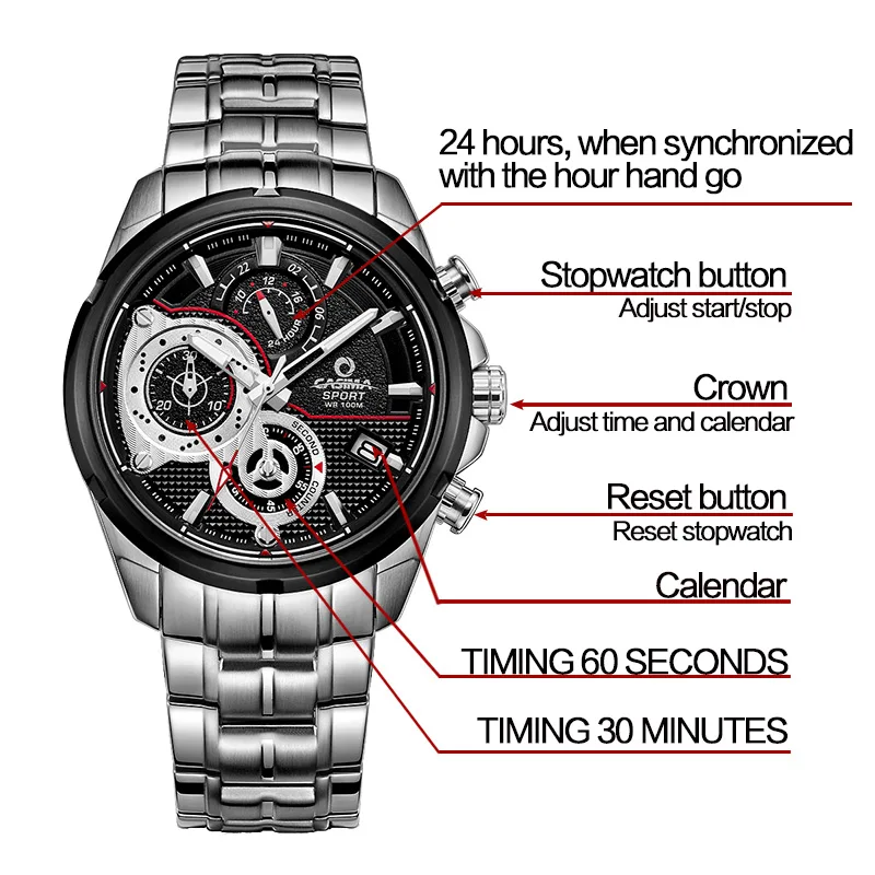 Роскошный бренд CASIMA спортивные мужские часы reloj hombre со стальным ремешком Мужские