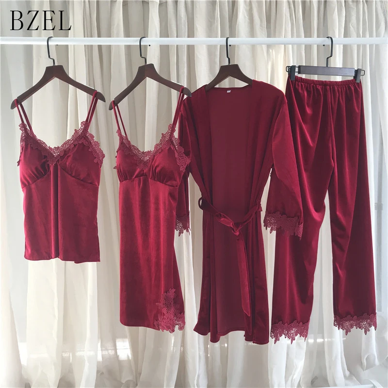 BZEL новые пижамы Женская осенне-зимняя фланелевая одежда для сна комплект из 4