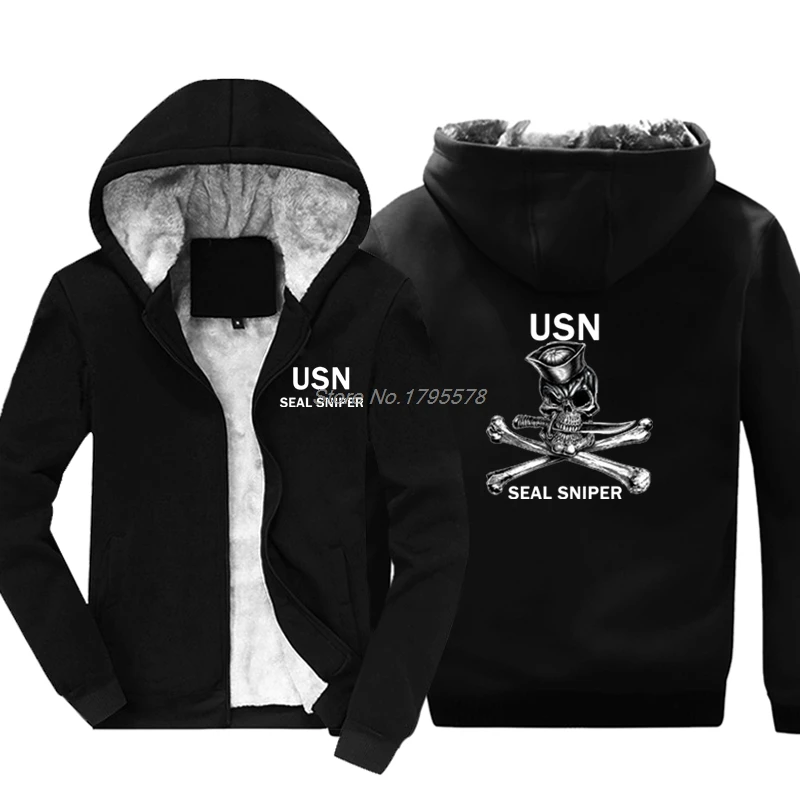 Сезон Зима Модные повседневные мужские утолщенная толстовка на молнии Usn ВМС Seal