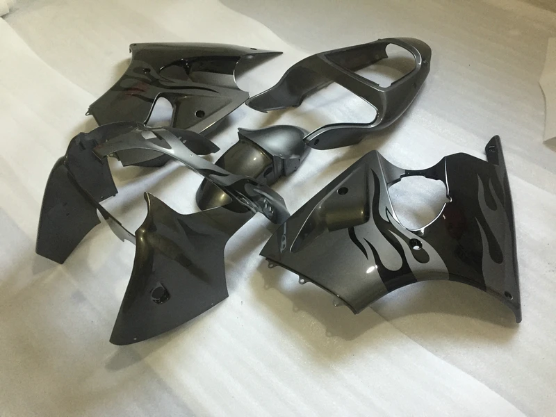 Обтекатель KAWASAKI kit ZX 6R 2000 2001 2002 ZX6R 00 01 02 черный пламя в сером обтекателе AA16|Полные