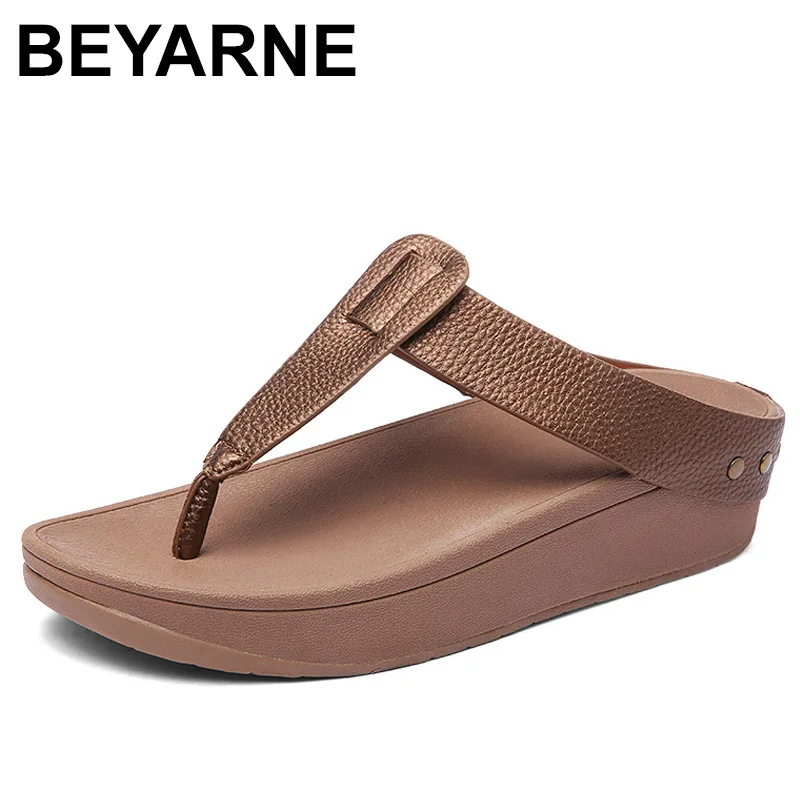 BEYARNEWomen Вьетнамки Модные шлепанцы на платформе с Т-образной формой Женские