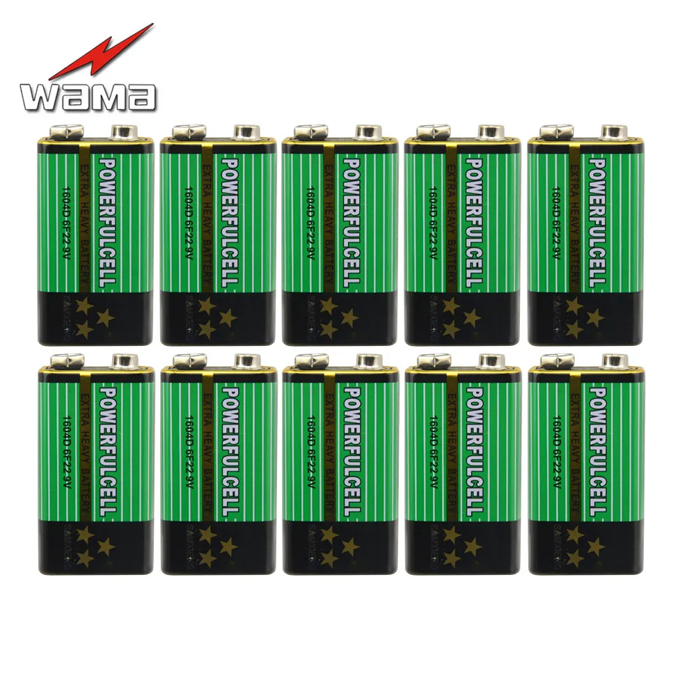 10x батарея Wama 6F22 1604D 9 В Первичная цинковая углеродная для сигнализации