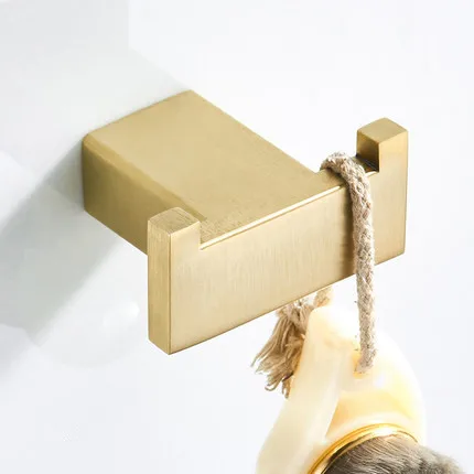 double robe hook Набор аксессуаров для ванной комнаты, вешалка для полотенец, угловая полка, держатель для бумаги, кухонный смеситель, смеситель для раковины, кран, причесанный матовый золотой набор для ванной комнаты - Цвет: double robe hook
