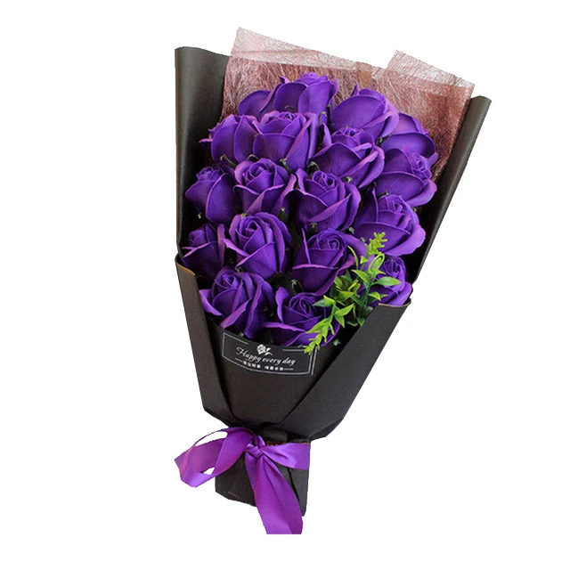 deep purple Flone 18 шт. креативное ароматизированное мыло цветок роза букет Мыло Цветы Подарочная коробка имитация розы День Святого Валентина подарок на день рождения Декор - Цвет: deep purple