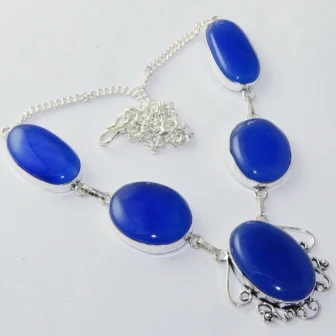 

Blue Chalcedony Necklace Silver Overlay over Copper, 52.3 cm, N1946