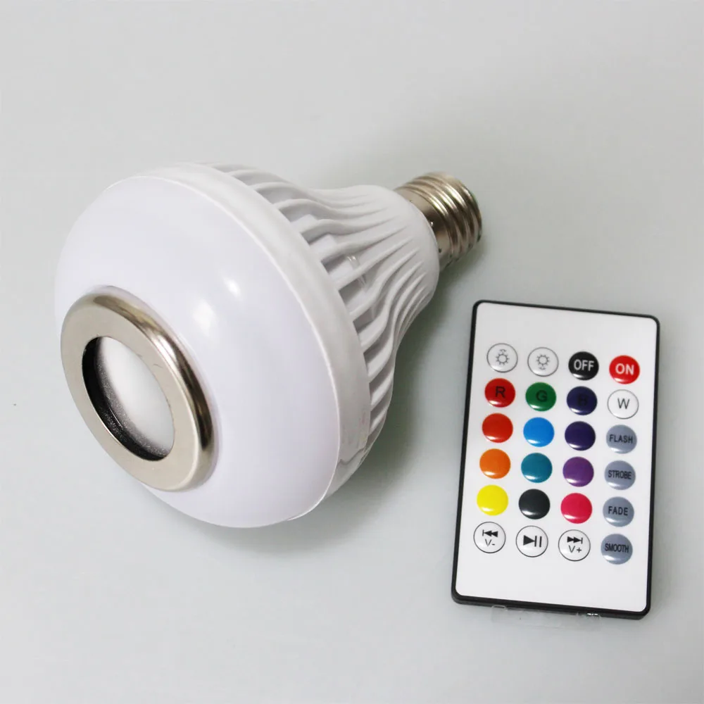 

E27 Smart RGB RGBW Wireless Bluetooth Speaker Bulb Music Playing Dimmable LED Bulb Light Lamp with 24 Keys Remote Controller