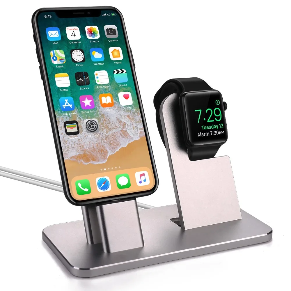 2 в 1 зарядная док-станция Подставка держатель для iPhone 10x8 7 6s Plus 5s SE алюминиевый кронштейн держатель колыбели зарядное устройство для часов Cha