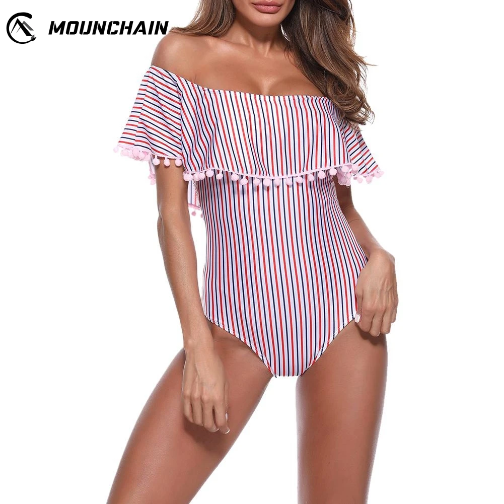 Женский купальник с открытыми плечами Mounchain сексуальный воротником-лодочкой и