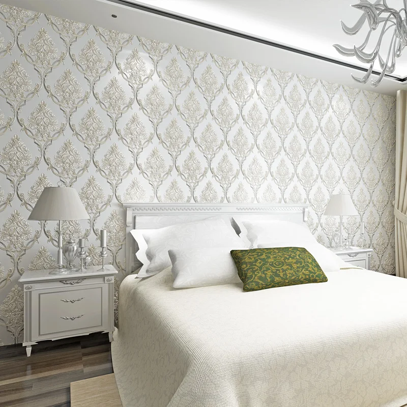 Papier peint European Damask Wall Papers Home Decor Flower Blue Wallpaper Roll for Living Room Bedroom Walls Mural 3D behang on - Обои European Damask для домашнего декора с цветочным узором и синим фоном, в рулоне, для гостиной и спальни, с 3D-эффектом.