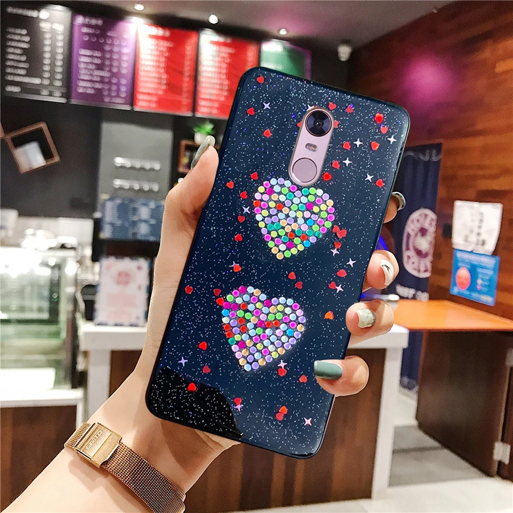 Flash glitter Soft TPU Cover For Xiaomi Redmi Note 5 Pro Case Diamond double love pattern RedMi Plus |