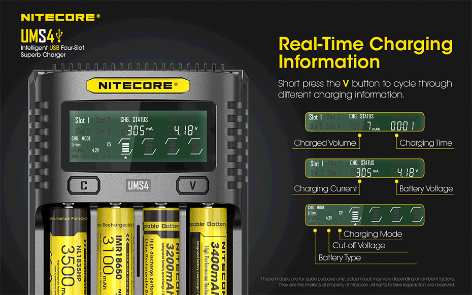 NITECORE UMS4 интеллектуальное четырехслотовое зарядное устройство QC для быстрой зарядки 4A высокотоковое многофункциональное зарядное устройство ums4