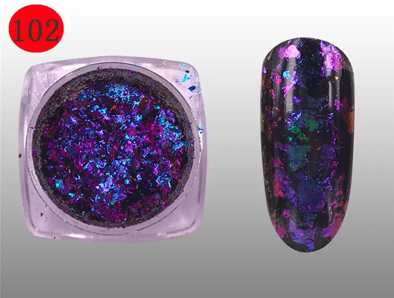 102 1 коробка, хамелеон, 14 цветов, 3D хлопья, блестки для ногтей, порошок, пыль, зеркало, хром, пигмент, для дизайна ногтей, листы, украшения - Цвет: 102