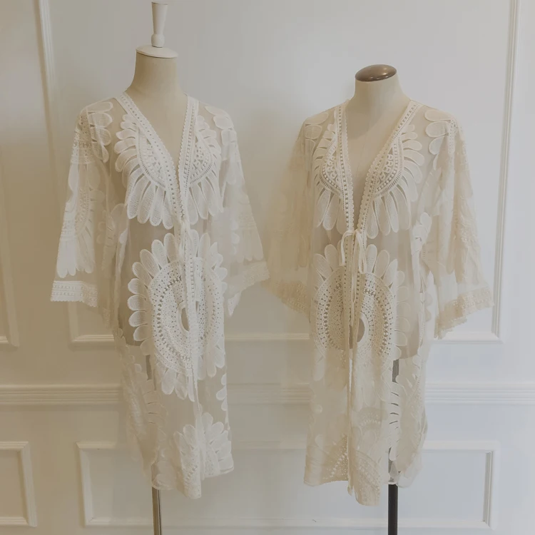 Женская длинная рубашка-кардиган с цветочной вышивкой | одежда