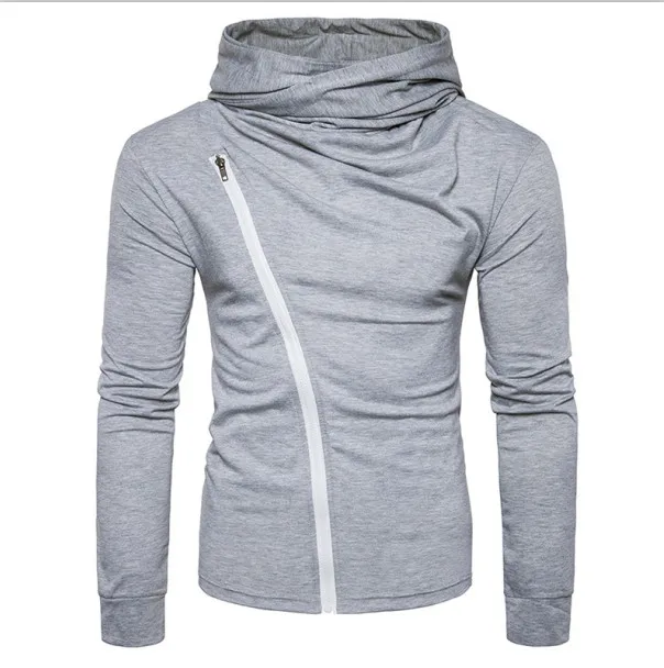 B1B140 light Grey Модная дизайнерская теплая Осенняя футболка с высоким воротником и длинными рукавами, мужская повседневная тонкая футболка с косой молнией и капюшоном, толстовки для меня - Цвет: B1B140 light Grey