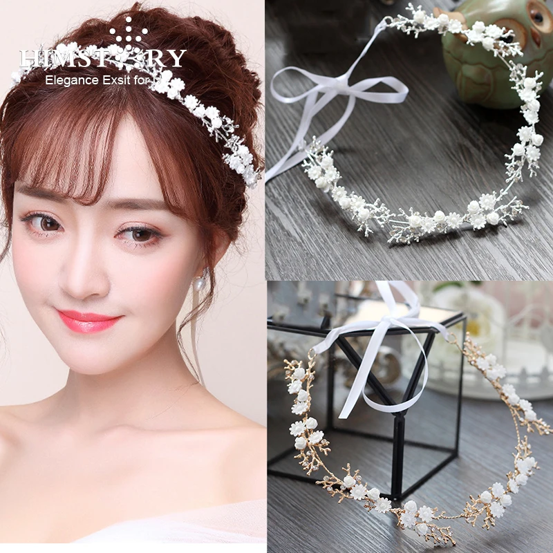 

HIMSTORY Elegant Daisy Flower Headband Bohemian Bridal Hair Accessories Wedding FLoral Hairband Tiara Head Piece