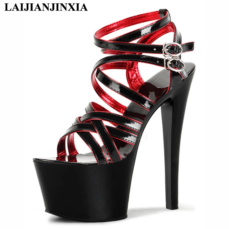 

LAIJIANJINXIA New Women Sexy PU Platform Sandals Dancing Shoes 17cm High Heels Roman Shoes Party Queen Pole Dance Shoes