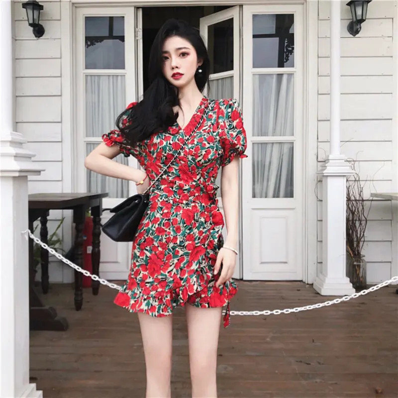 Alien Kitty Prairie Chic Ruffles Sweet Women Casual 2019 Summer V-Neck Trumpet All-Match Short-Sleeved Free Mini Mermaid Dress | Женская
