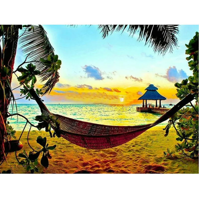 Diy Алмазная картина Пляжный Пейзаж горный хрусталь сшитый крестиком квадратная