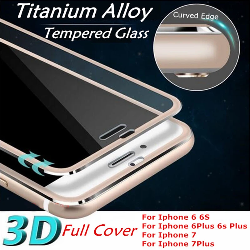 3D титановый сплав металлическая рамка закаленное стекло для iPhone 6 6s 7 8 Plus защита