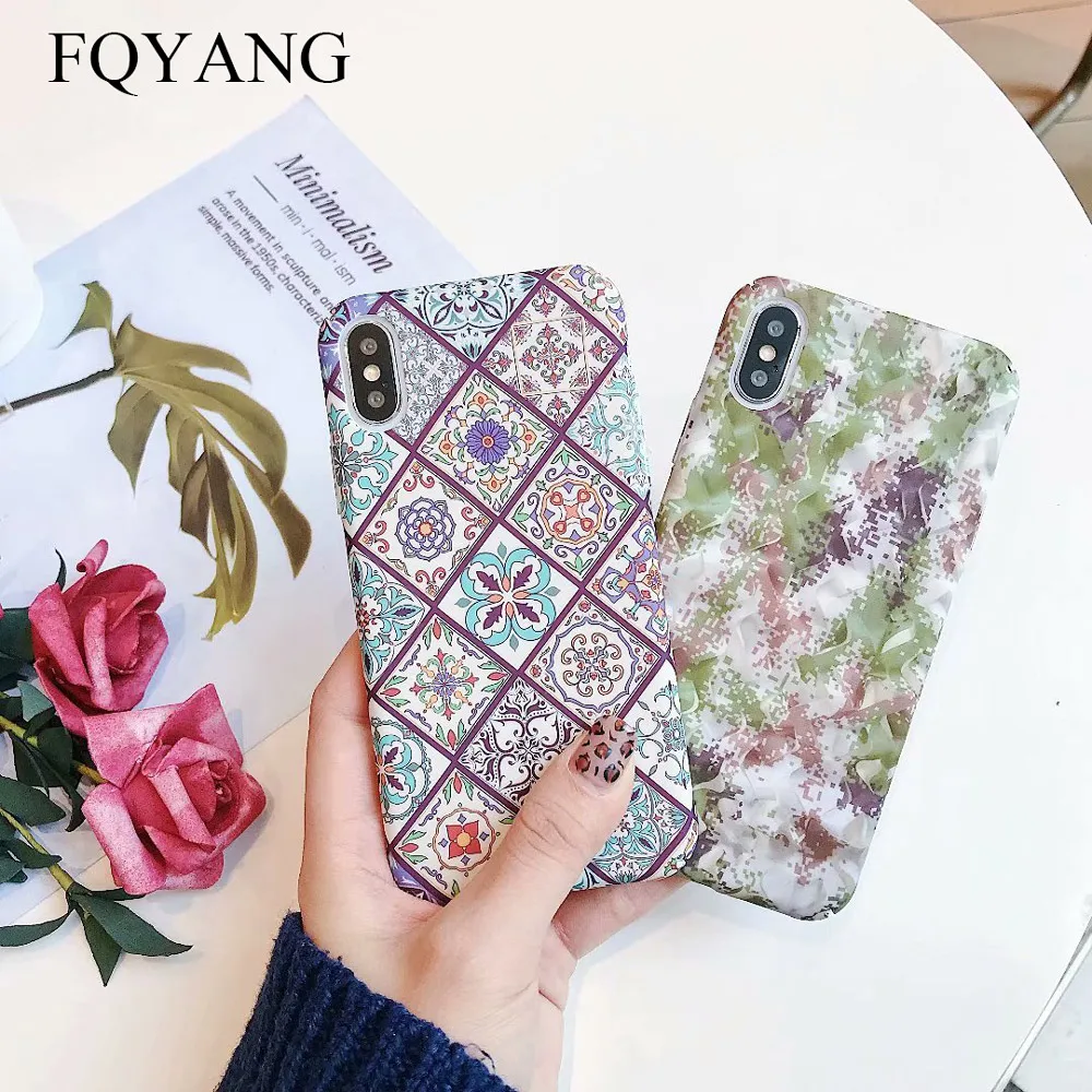 FQYANG светящийся чехол для iPhone X XR XS MAX Ретро мраморный 6 Plus 7 8 Жесткий Чехол ПК