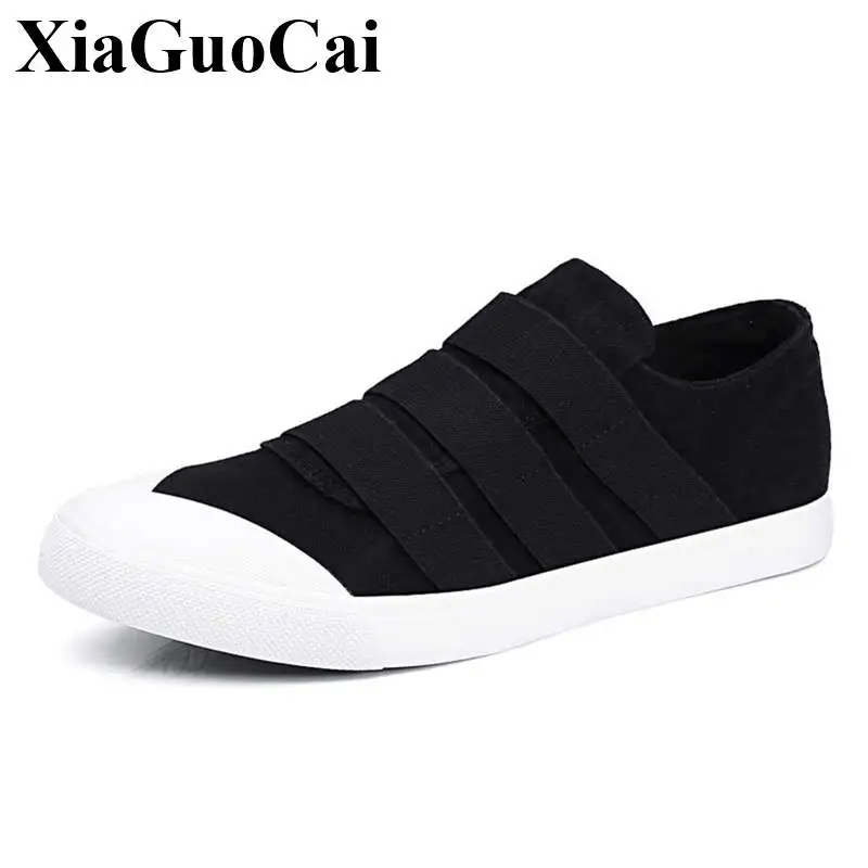 New Men Canvas Shoes Casual Sneakers Flat Loafers with Belt Decor Retro Style Black Skate Footwear Breathable Wear-resistant | Обувь