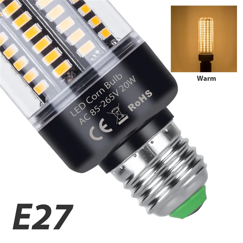 Светодиодный светильник лампы E14 Bombillas Led 220V лампы кукурузы 3,5 Вт, 5 Вт, 7 Вт, 9 Вт, 12 Вт, 15 Вт, 20 Вт, без мерцания 85-265V лампы в форме свечи лампы для дома SMD 5736 - Испускаемый цвет: E27 Warm White
