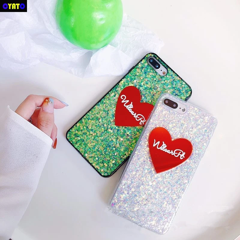 MYSUN блестящий чехол с сердечком для iPhone X порошком 7 8 6 6S Plus TPU силиконовый телефона
