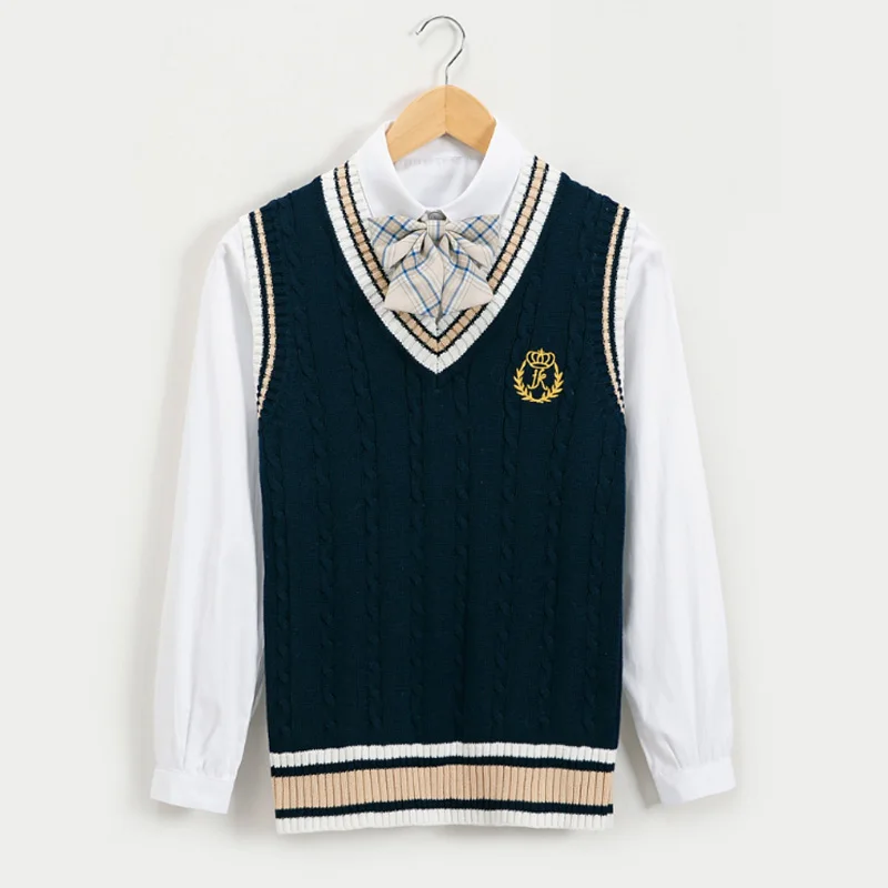 Трикотажный жилет в английском стиле с вышивкой форма JK Студенческая одежда