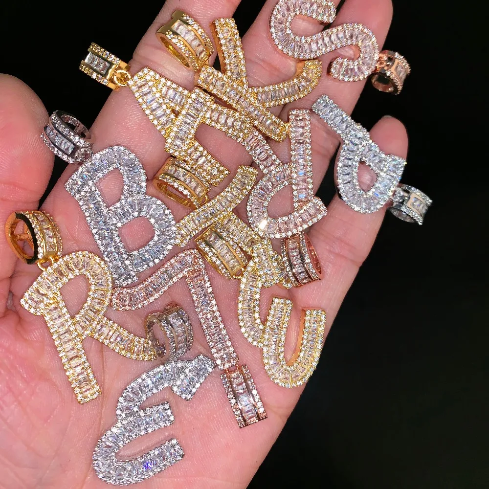 Кулон в стиле хип-хоп с надписью «Iced Out Baguette», Позолоченная серебряная Мужская подвеска в стиле хип-хоп с цирконием