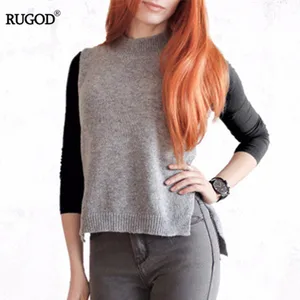 Женский кашемировый жилет RUGOD, хлопковый жилет с двойным воротником без рукавов Вязанный жилет размера плюс, весна-зима 2019