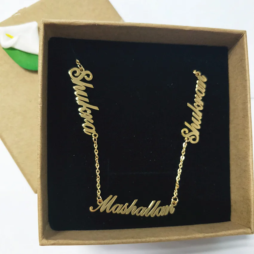 Персонализированное ожерелье с 3 табличками кулон именем на заказ женские