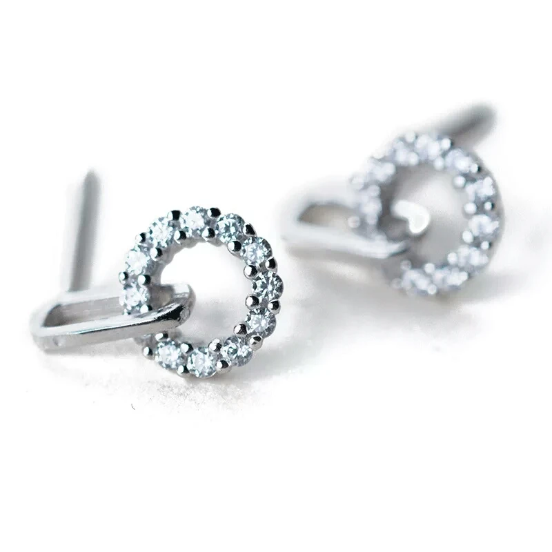 

100% 925 Sterling Silver Color Simple Style Cute Tiny Round Loop Crystal CZ Stud Earrings for Women Fashion Jewelry E5151