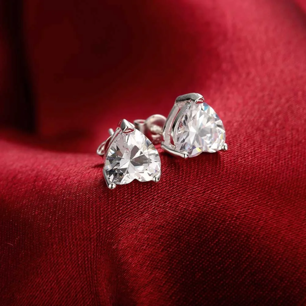 GNIMEGIL Brand Jewelry Women's Clear Cubic Heart Stud Earrings Silver Shape with 9MM White | Украшения и аксессуары