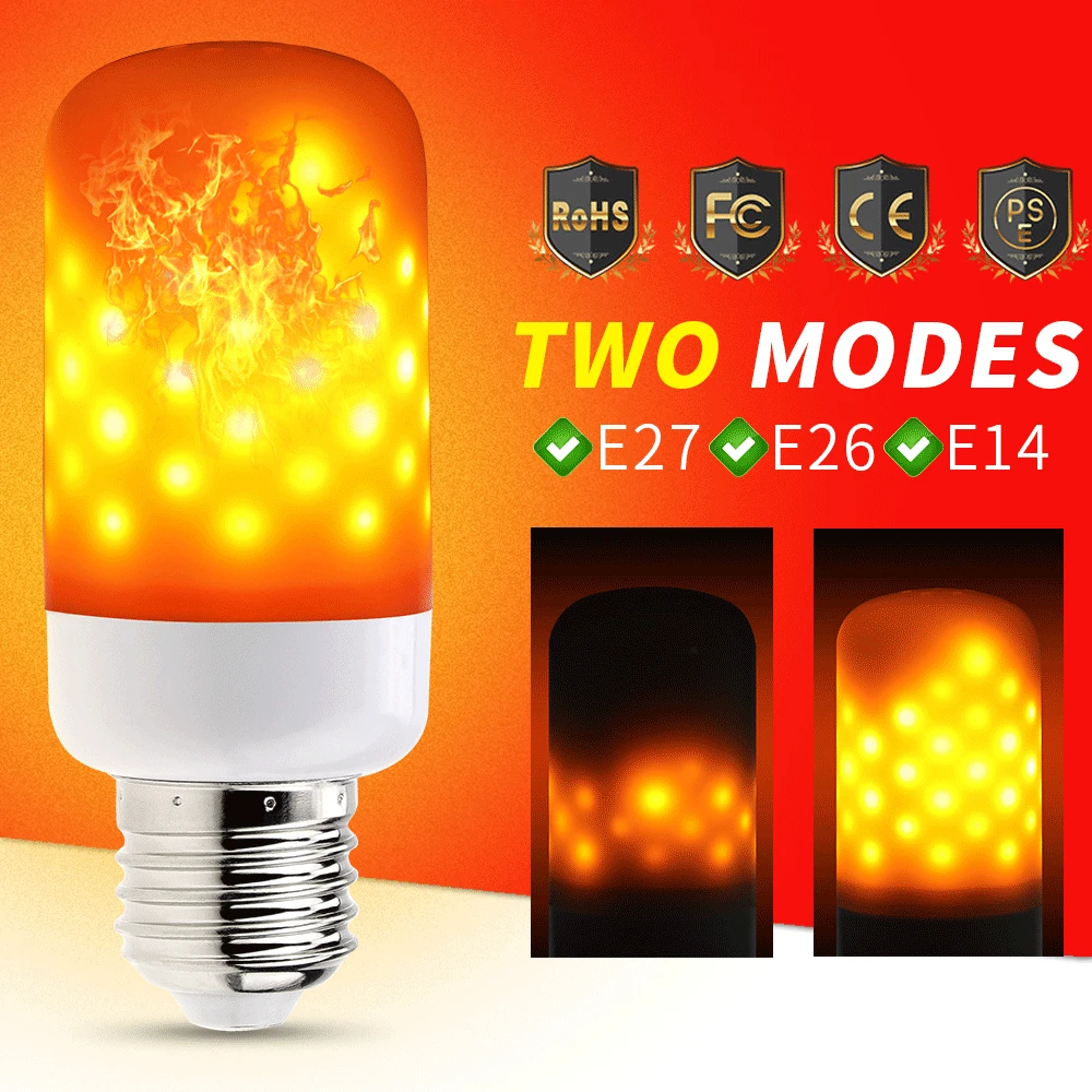 Год Led 220V E27 пламенная лампа E14 Led эффект пламени Светильник лампы имитация реального огонь 3W 5W E26 рождественские светодиодные украшения дома