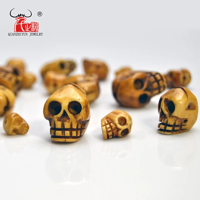 

Handmade Carved Yak Bone Beads, Skull Antique Beads for Halloween Jewelry Making, Brown, 20x21/15x16/12x13/9x10mm, Hole: 2mm